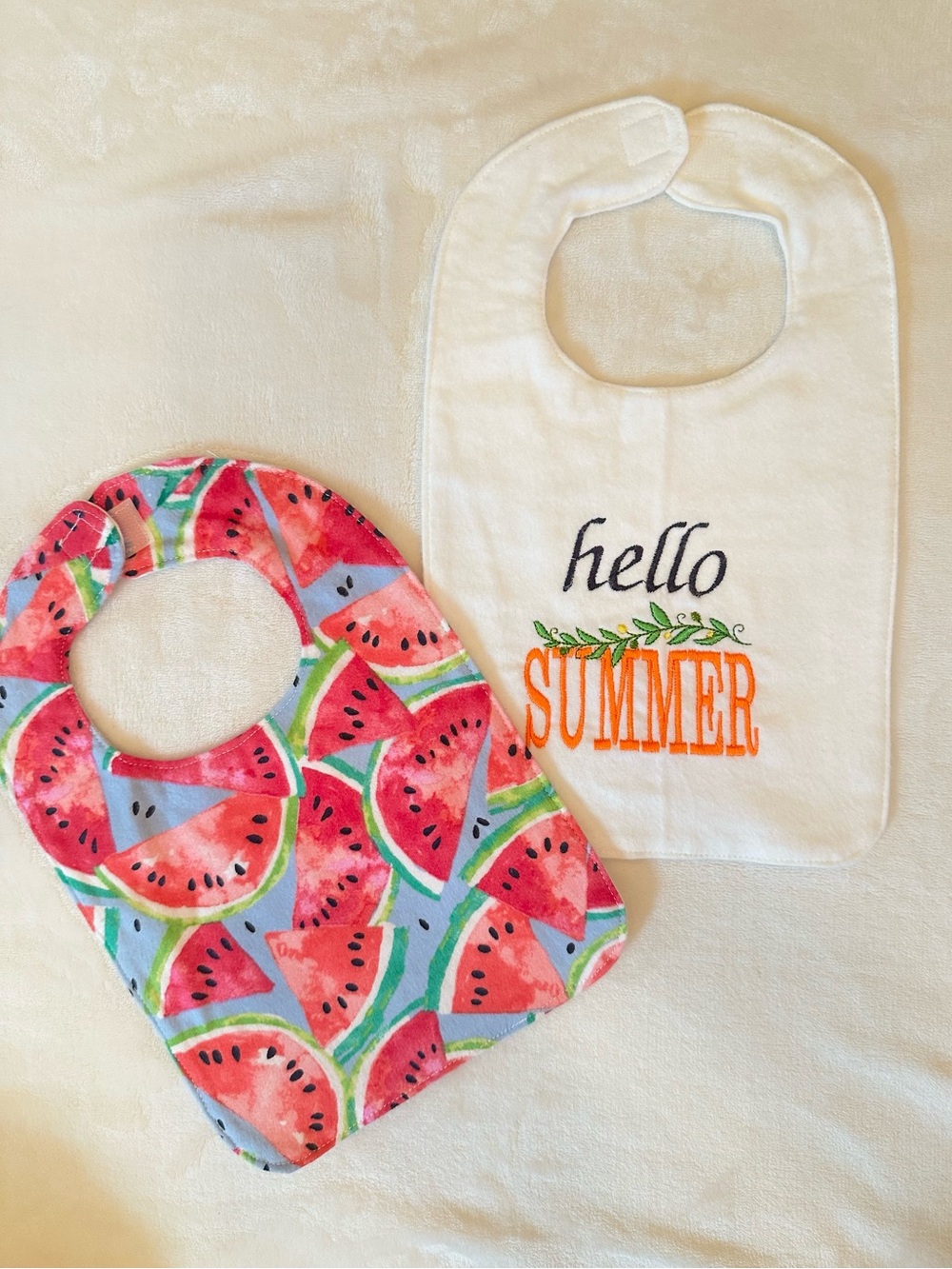 Hello Summer Watermelon Baby Bib Set - White & Watermelon Print